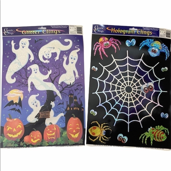 Vintage JMC Halloween Glitter Hologram Window Clings Decorations 2 Sheets - Picture 1 of 5
